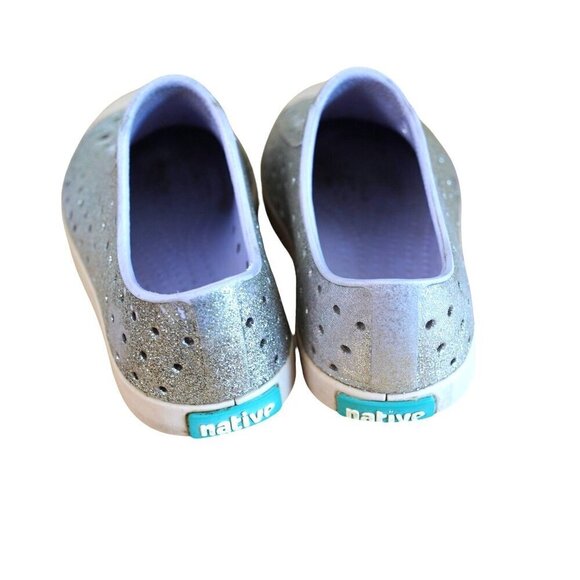 Native Jefferson Kids Slip-On Shoes - Silver Glitter Sz 9 - Picture 3 of 8